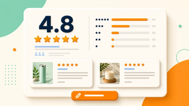 Review widget with rating summary, histogram, and review cards