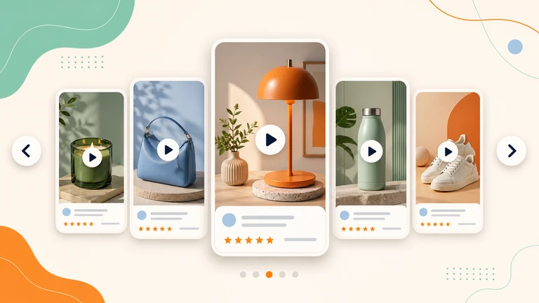 Video review carousel featuring customer products